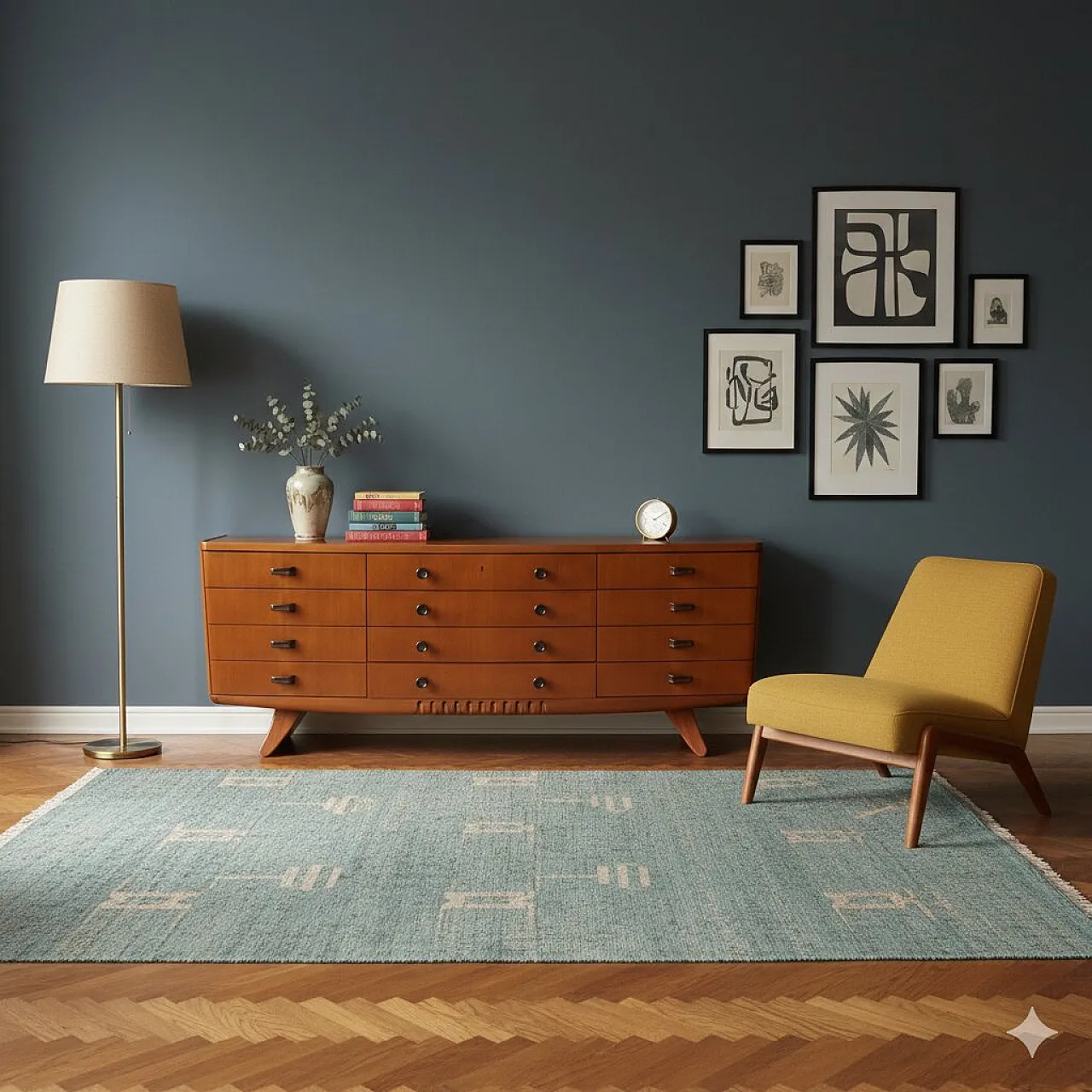 Mahogany veneered chest of drawers with wooden handles, 20th century 2