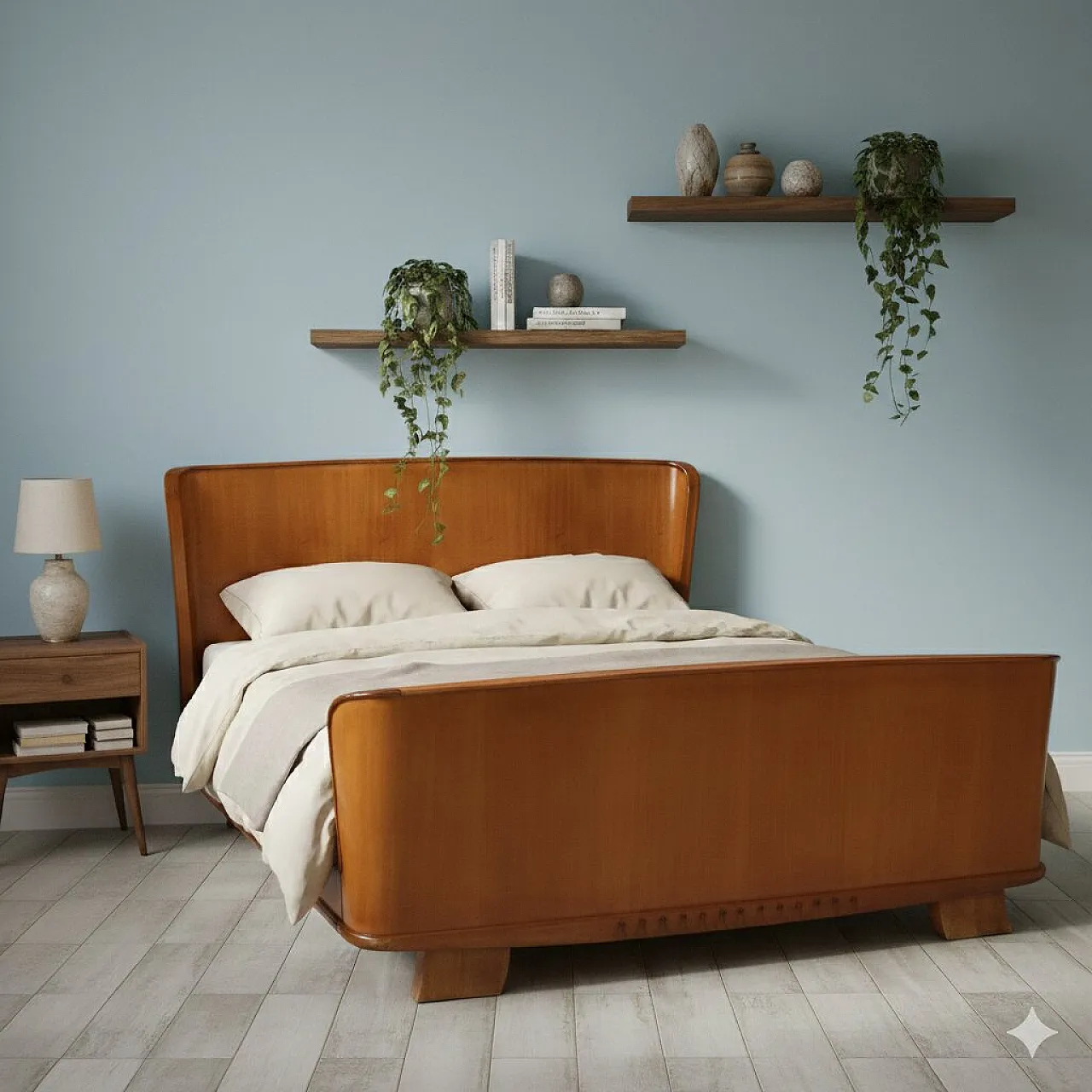 Mahogany veneer double bed, 20th century 2