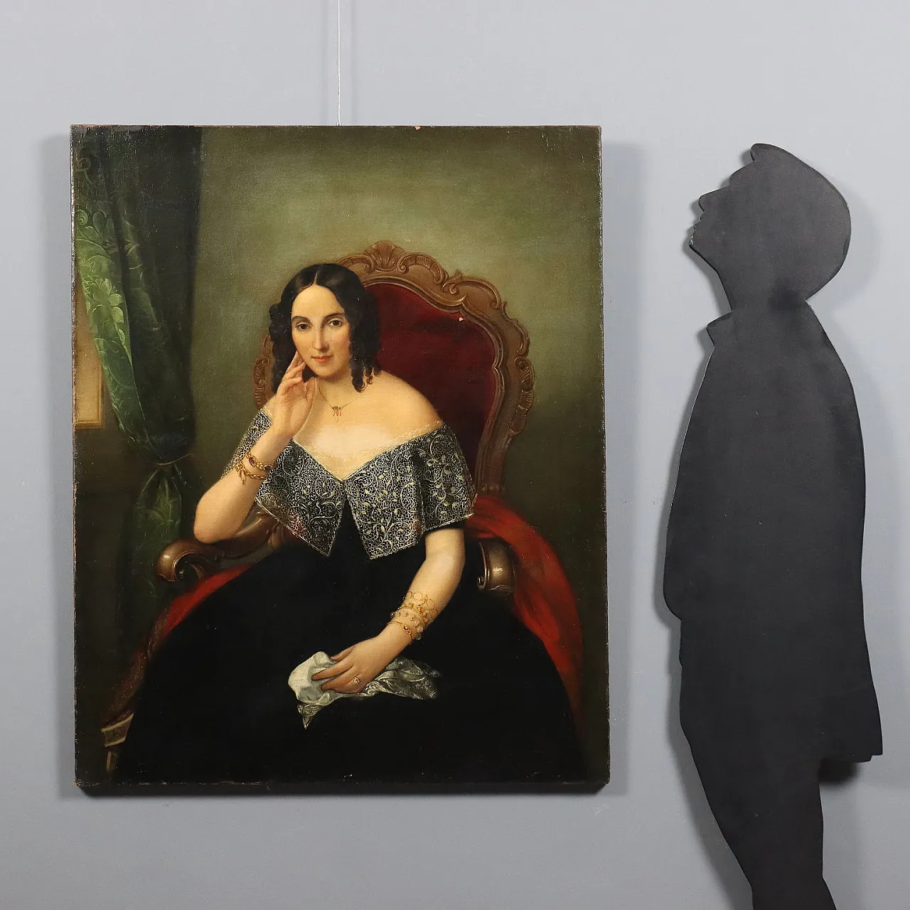 Lady seated in an armchair, oil on canvas, Italian school,19th century 2