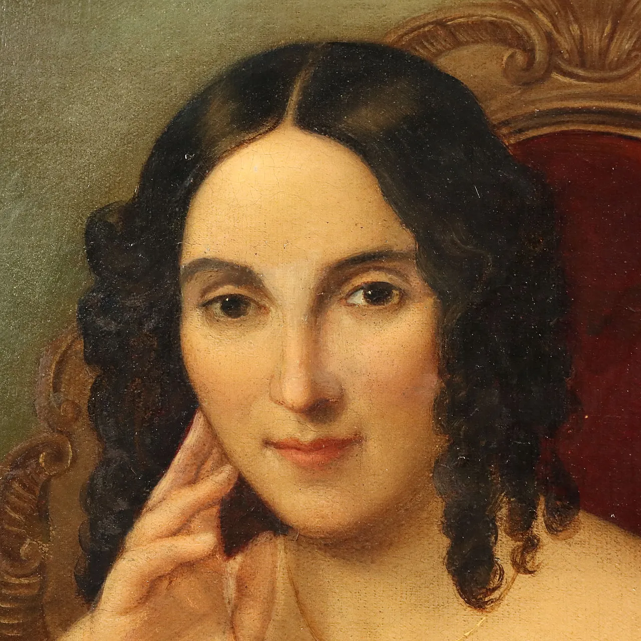 Lady seated in an armchair, oil on canvas, Italian school,19th century 4