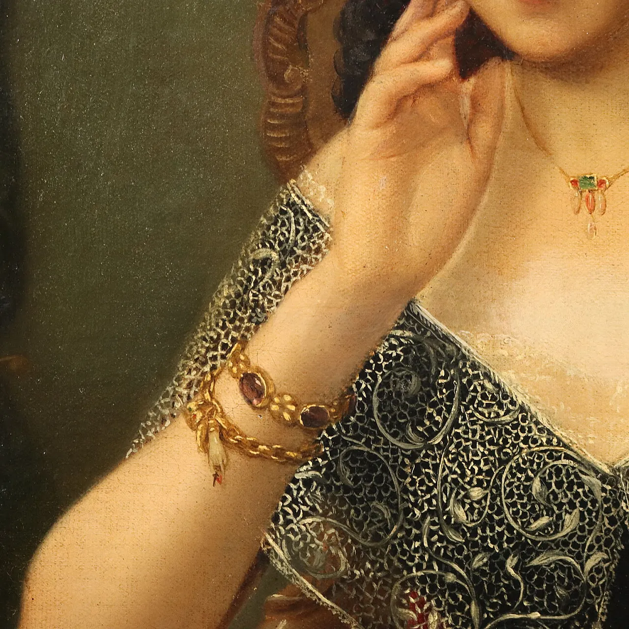 Lady seated in an armchair, oil on canvas, Italian school,19th century 5