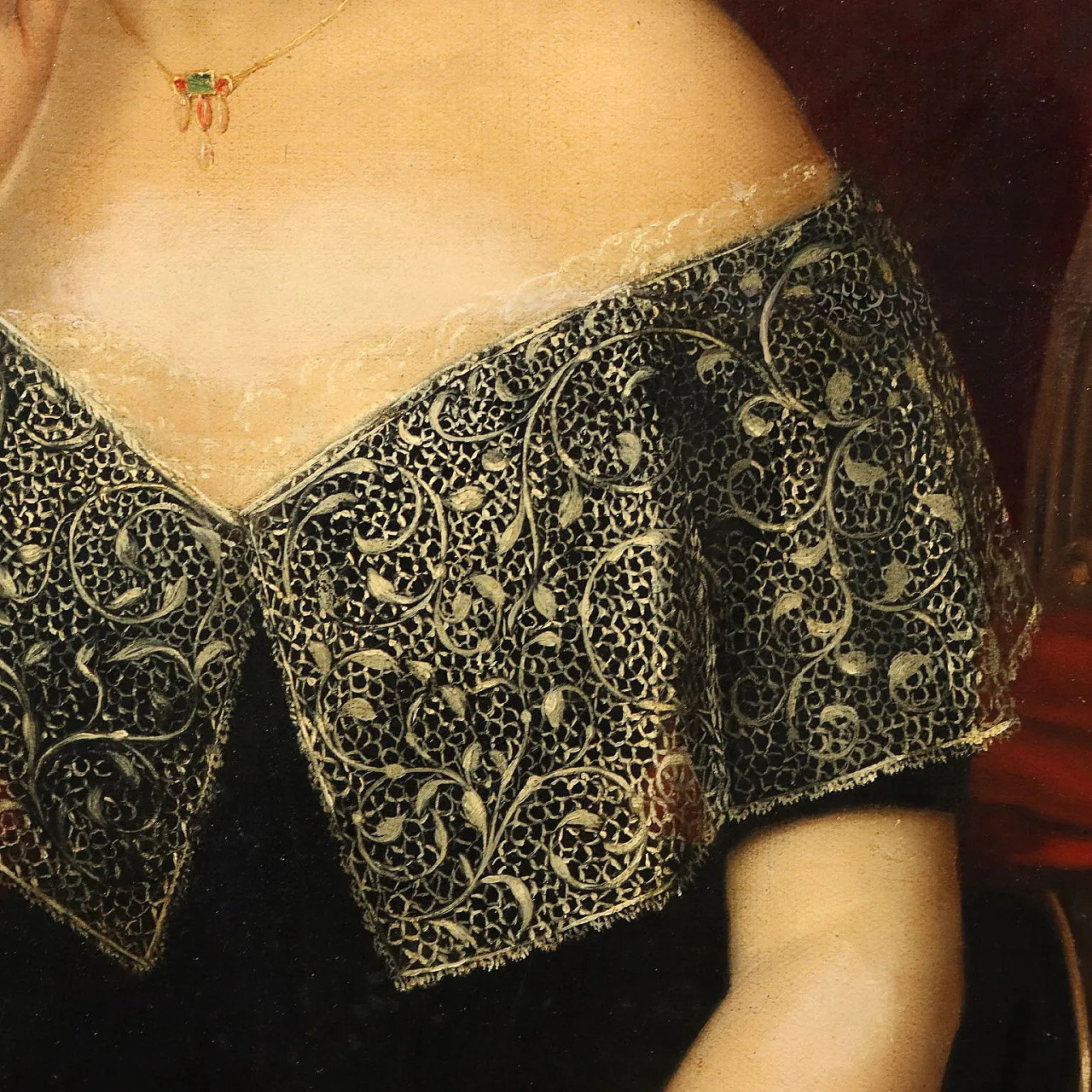 Lady seated in an armchair, oil on canvas, Italian school,19th century 6