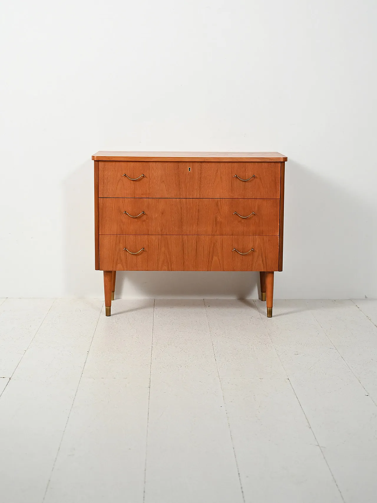 Scandinavian chest of drawers in teak with brass inserts, 1950s 2