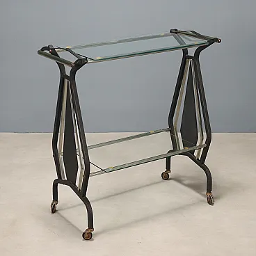 Trolley, enameled metal, glass, 20th century