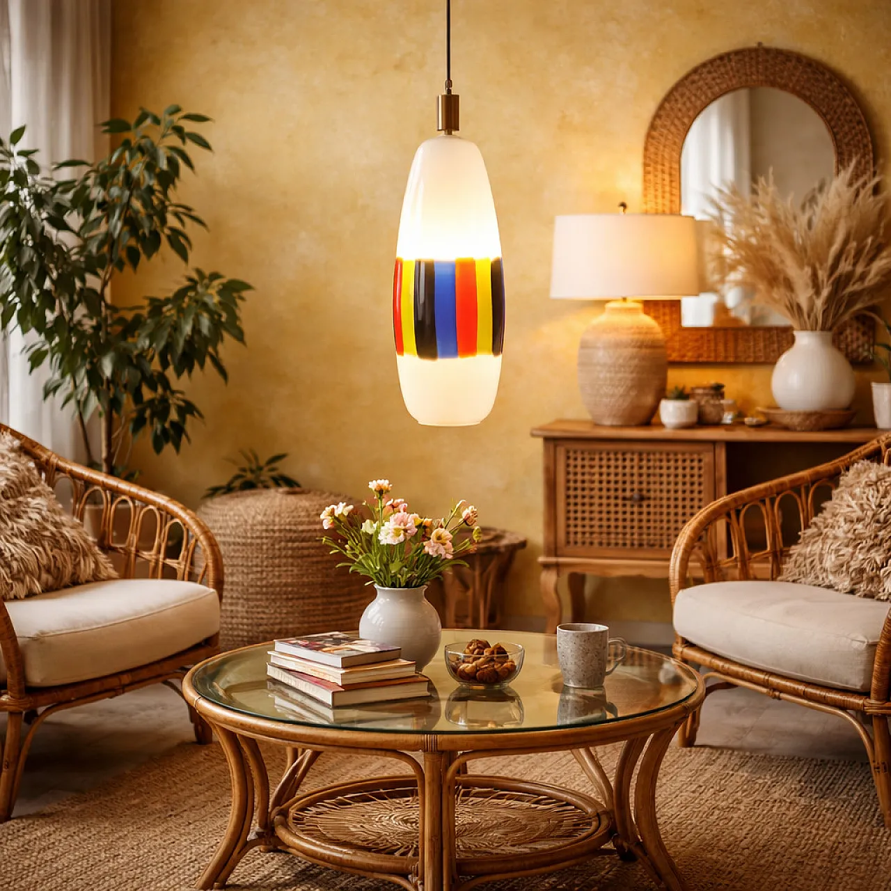 Lampadario in vetro ed ottone attribuito a M. Vignelli, anni '60 2