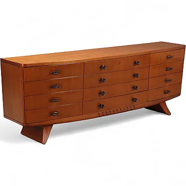 Mahogany veneered chest of drawers with wooden handles, 20th century