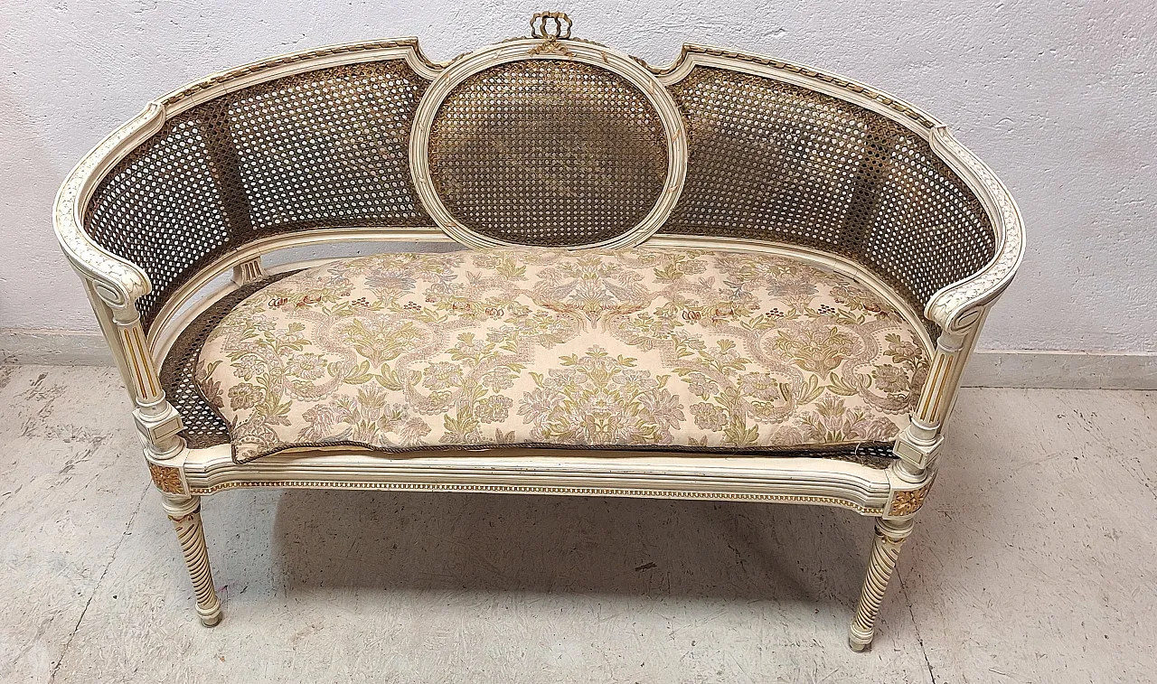 Vienna straw Louis XVI style curved bench, 19th century 9