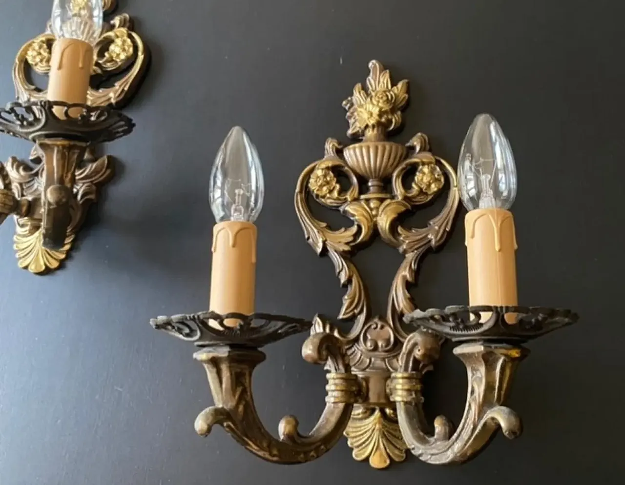 Pair of brass and bronze sconces, 1960s 3