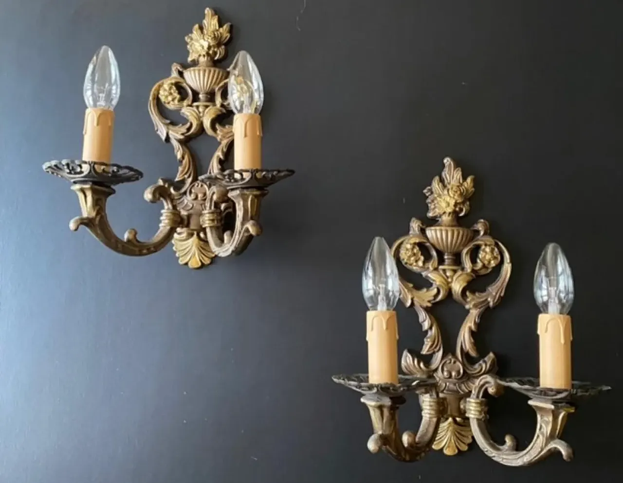 Pair of brass and bronze sconces, 1960s 4
