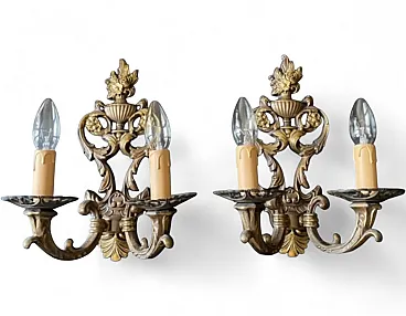 Pair of brass and bronze sconces, 1960s