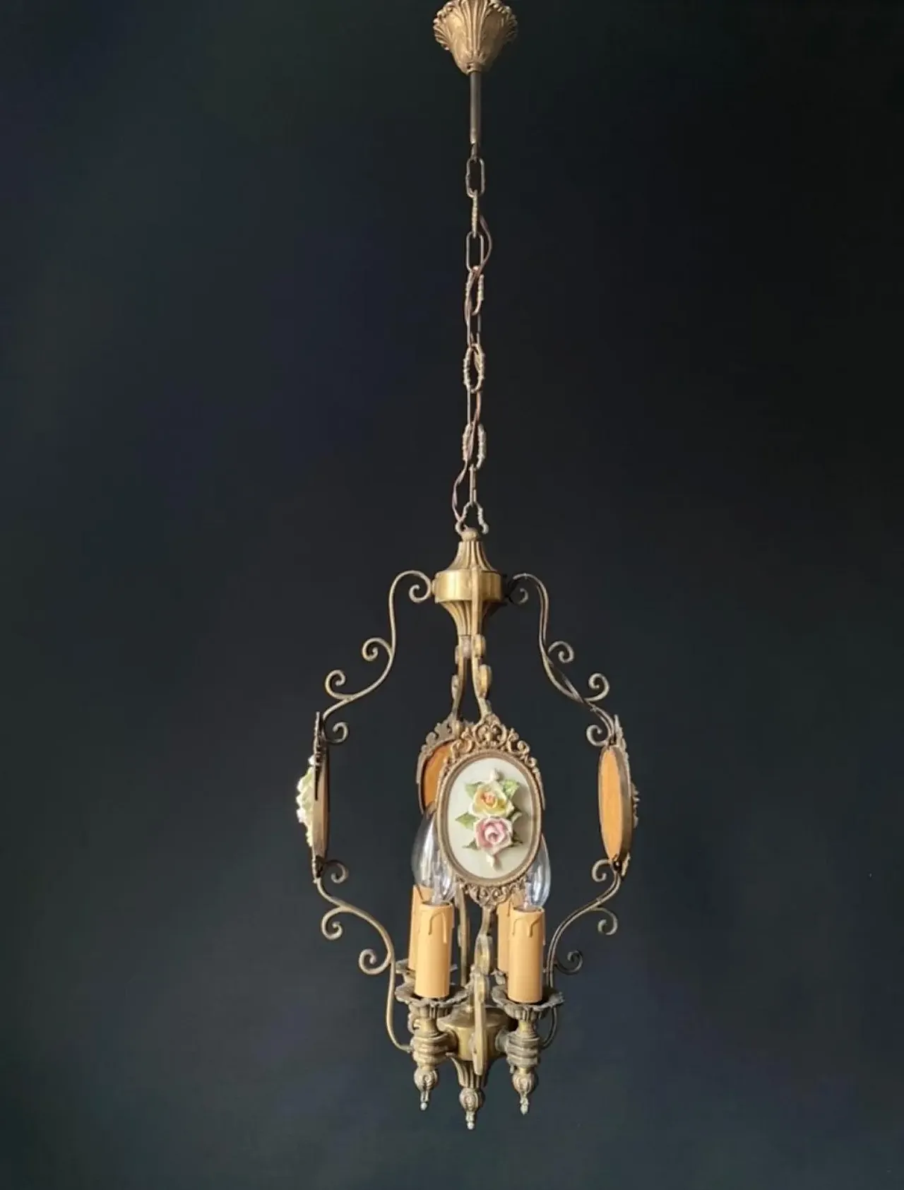 Chandelier in brass and bronze, early 20th century 2