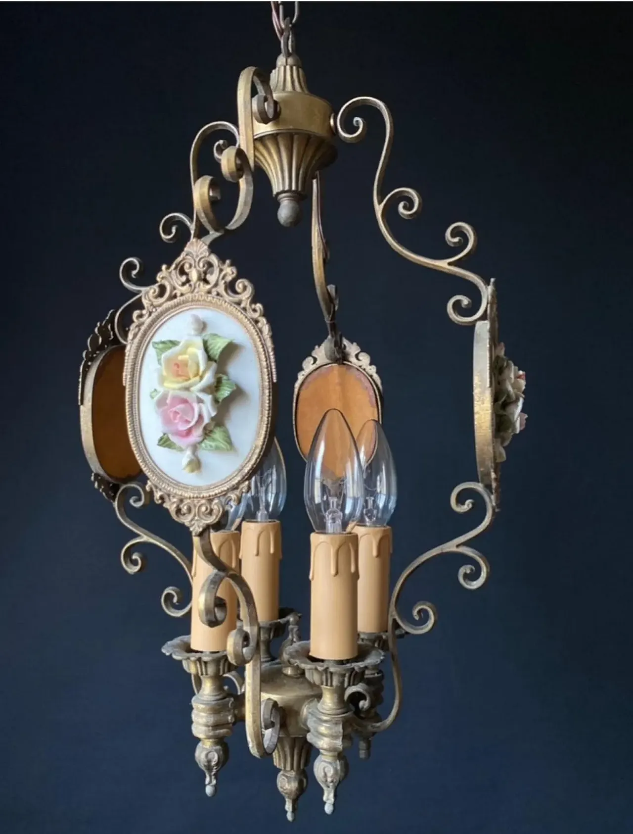 Chandelier in brass and bronze, early 20th century 4