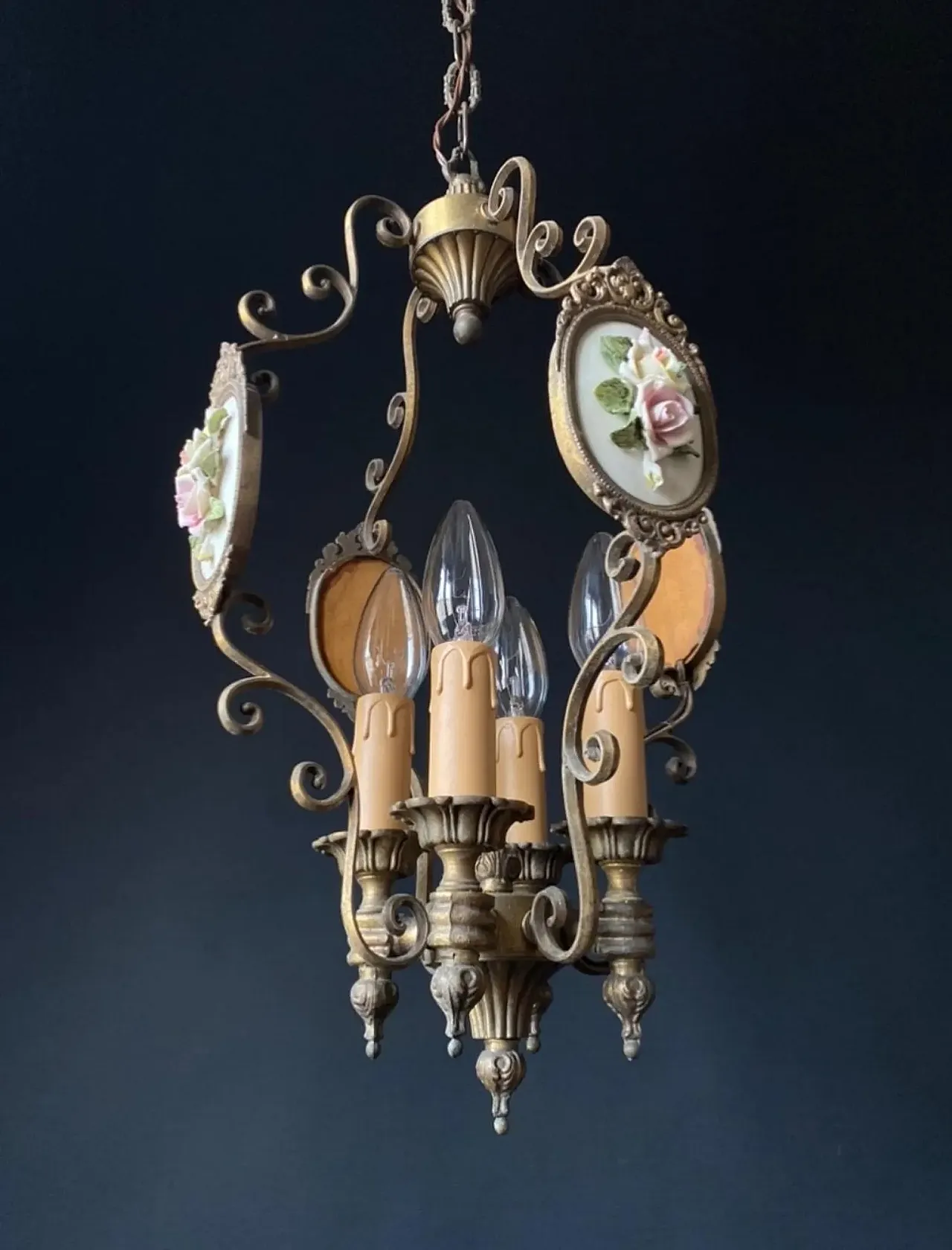 Chandelier in brass and bronze, early 20th century 5