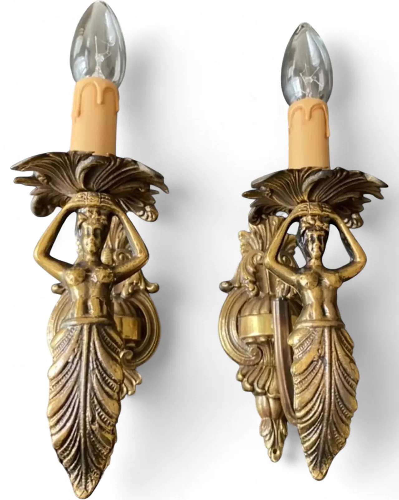 Pair of wall lights in bronze, 20th century 12