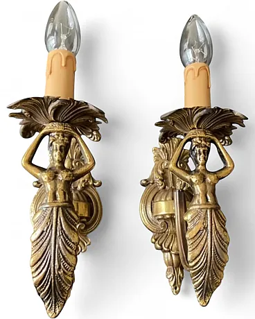 Pair of wall lights in bronze, 20th century