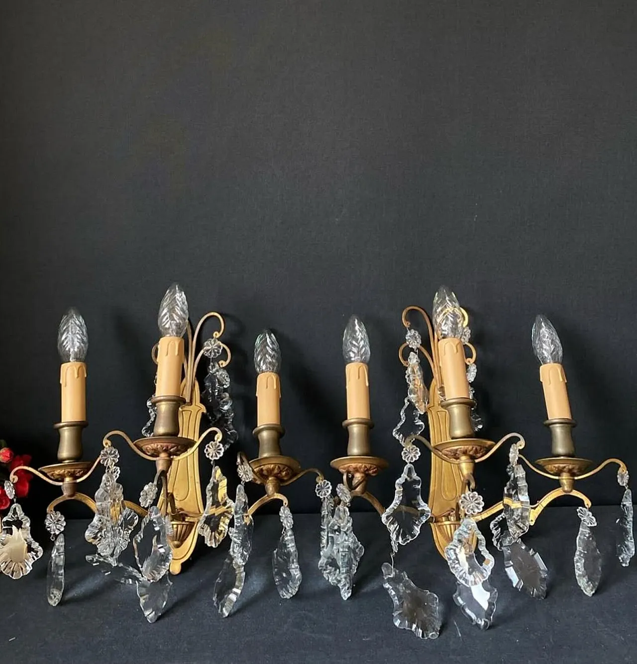 Pair of sconces with pendants, 1950s 1