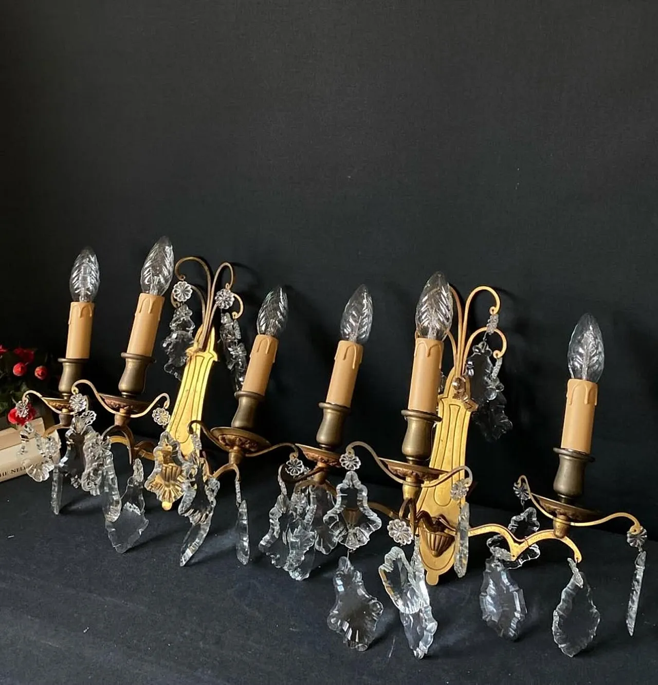 Pair of sconces with pendants, 1950s 2