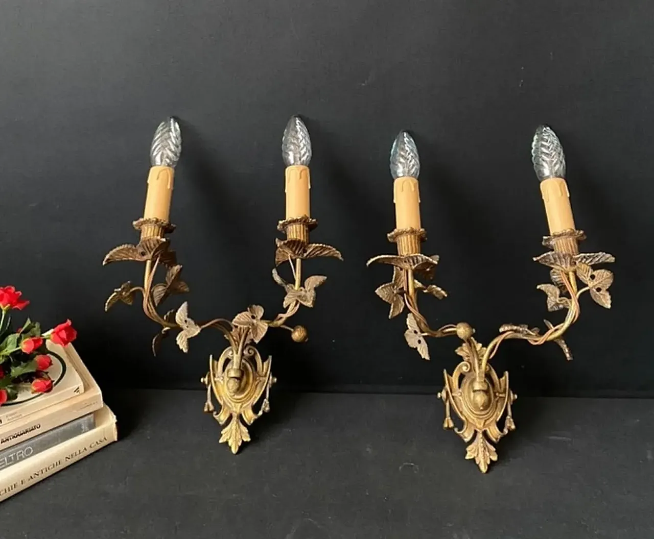 Pair of brass sconces, 1960s 3