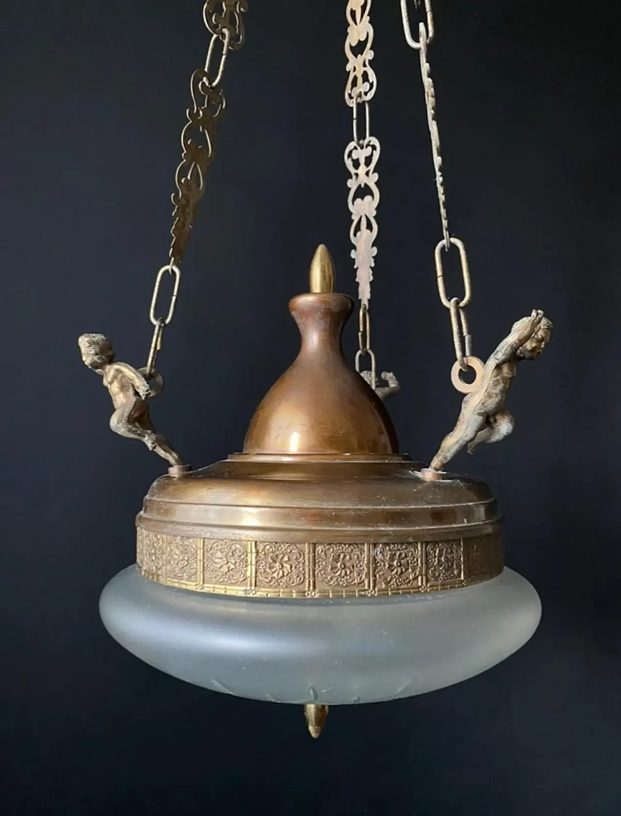 Brass and glass chandelier with putti, 1960s 3