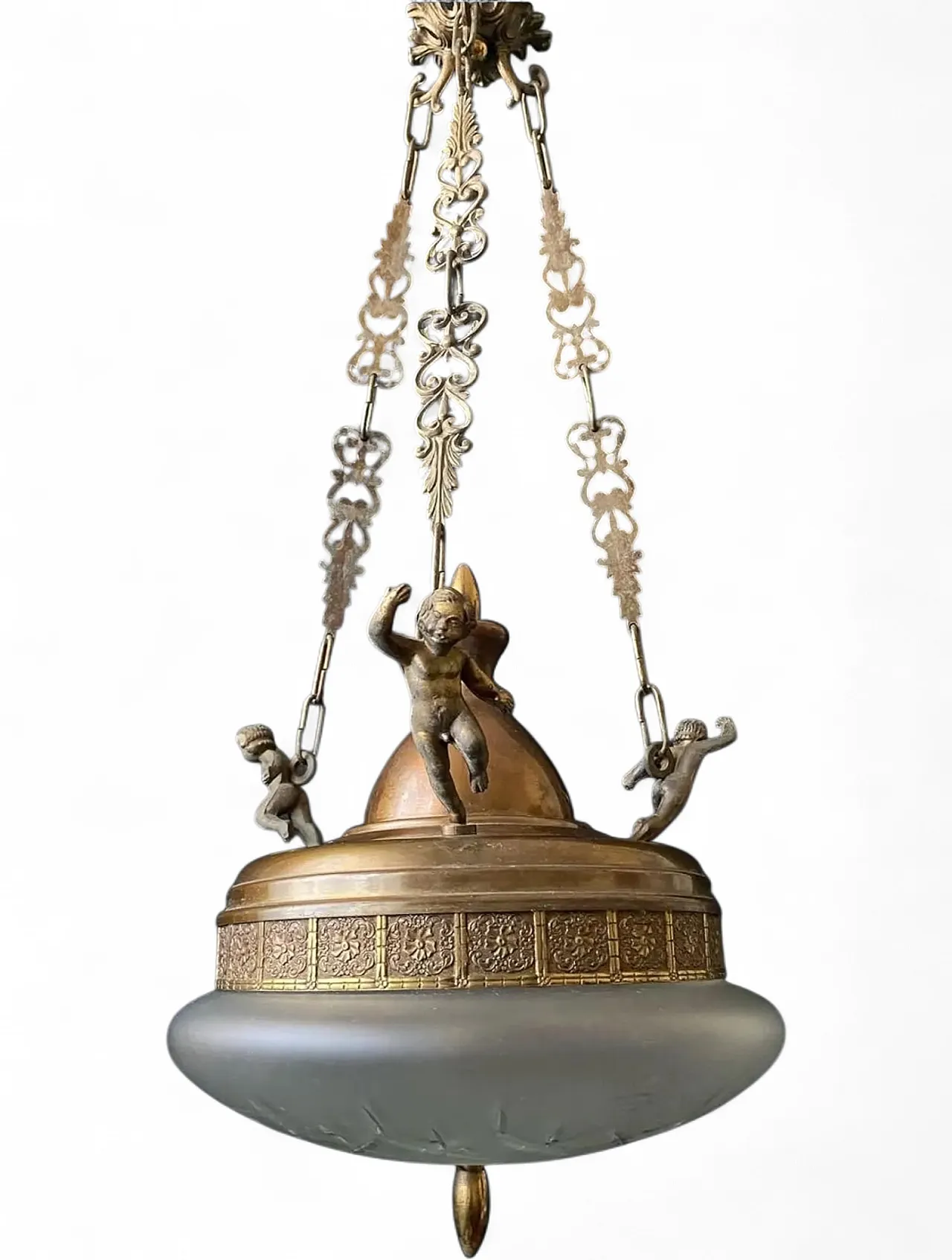 Brass and glass chandelier with putti, 1960s 8