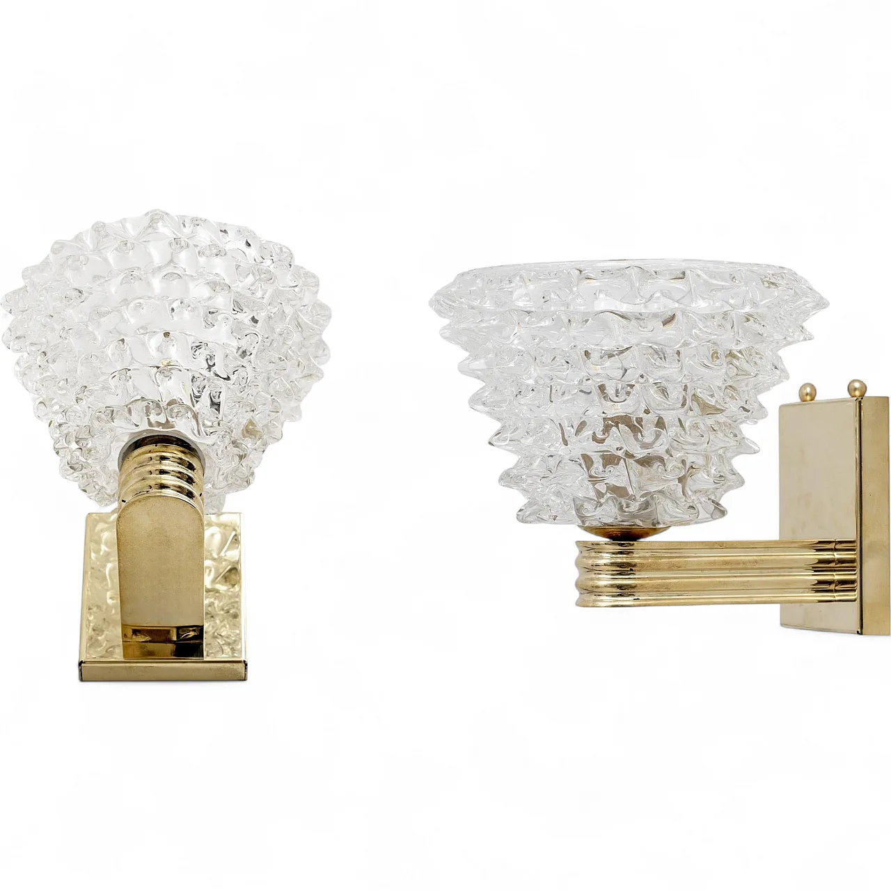 Pair of sconces in brass and rostrato medium Murano glass, 2000s 10