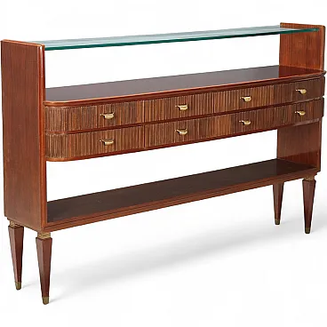 Exotic wood, glass and brass living room furniture, 20th century