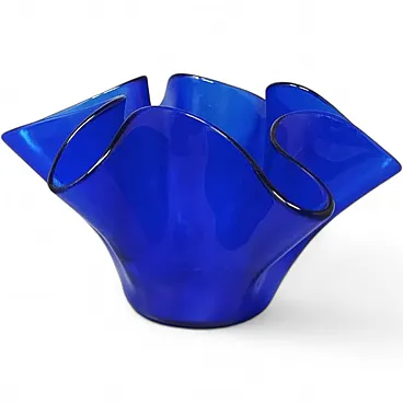 Vaso blu Fazzoletto di Dogi in vetro di Murano, anni '70