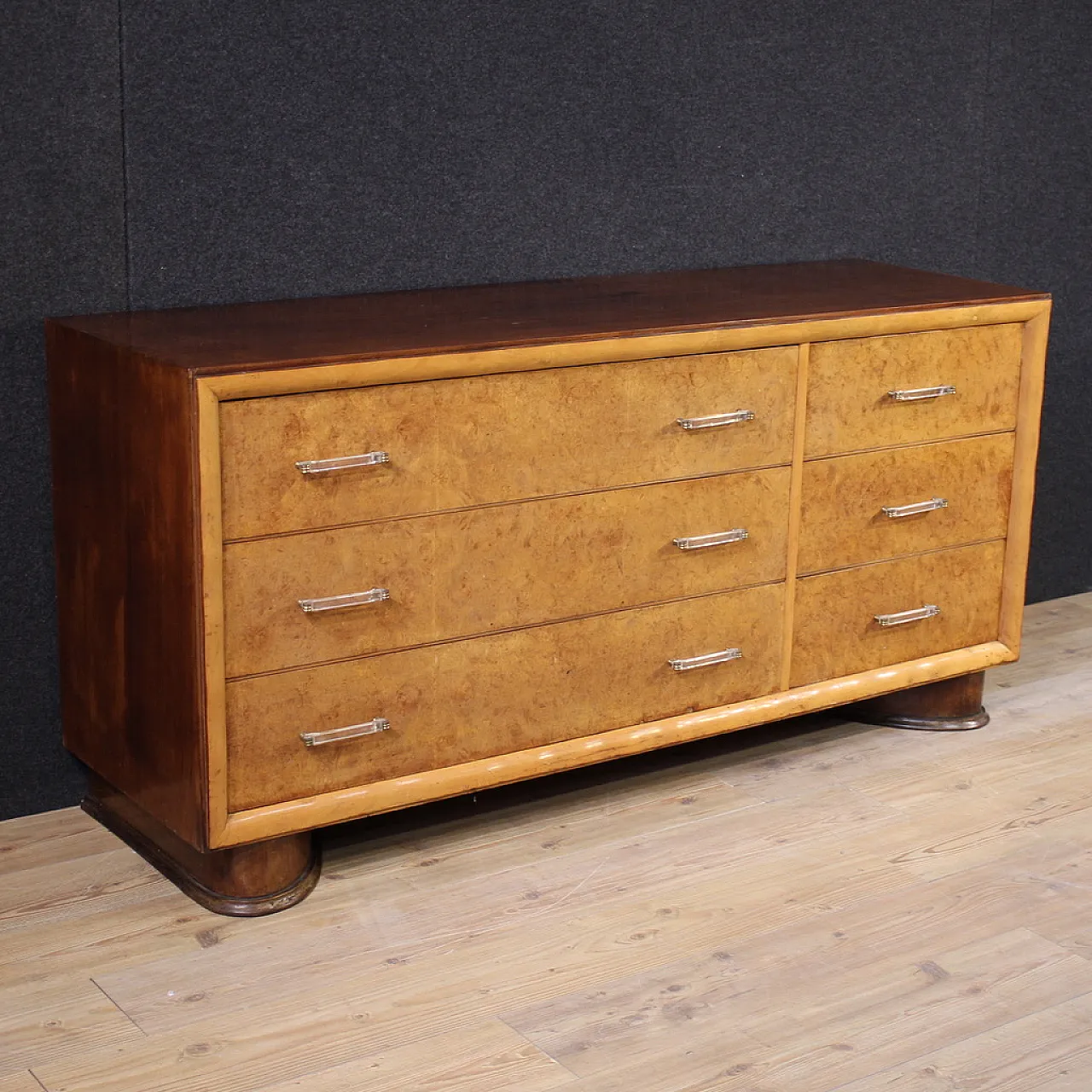 Italian briar wood chest of drawers, 1970s 1