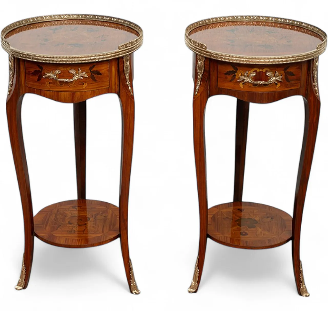 Pair of Napoleon III coffee tables in fine exotic woods, 19th century 7
