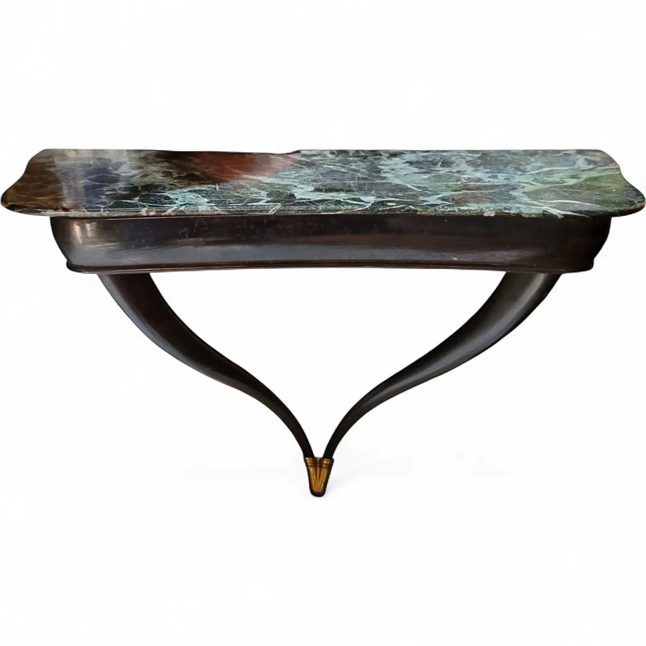 Wall console in ebonized wood and green marble, early 20th century 10