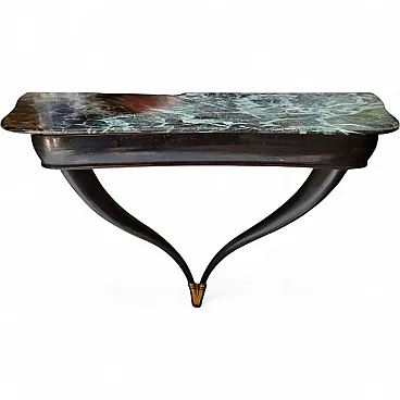 Wall console in ebonized wood and green marble, early 20th century