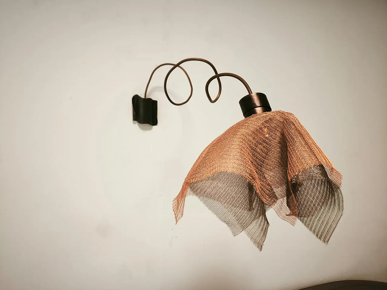 Copper pendant lamp with metal handkerchiefs, 1980s 5