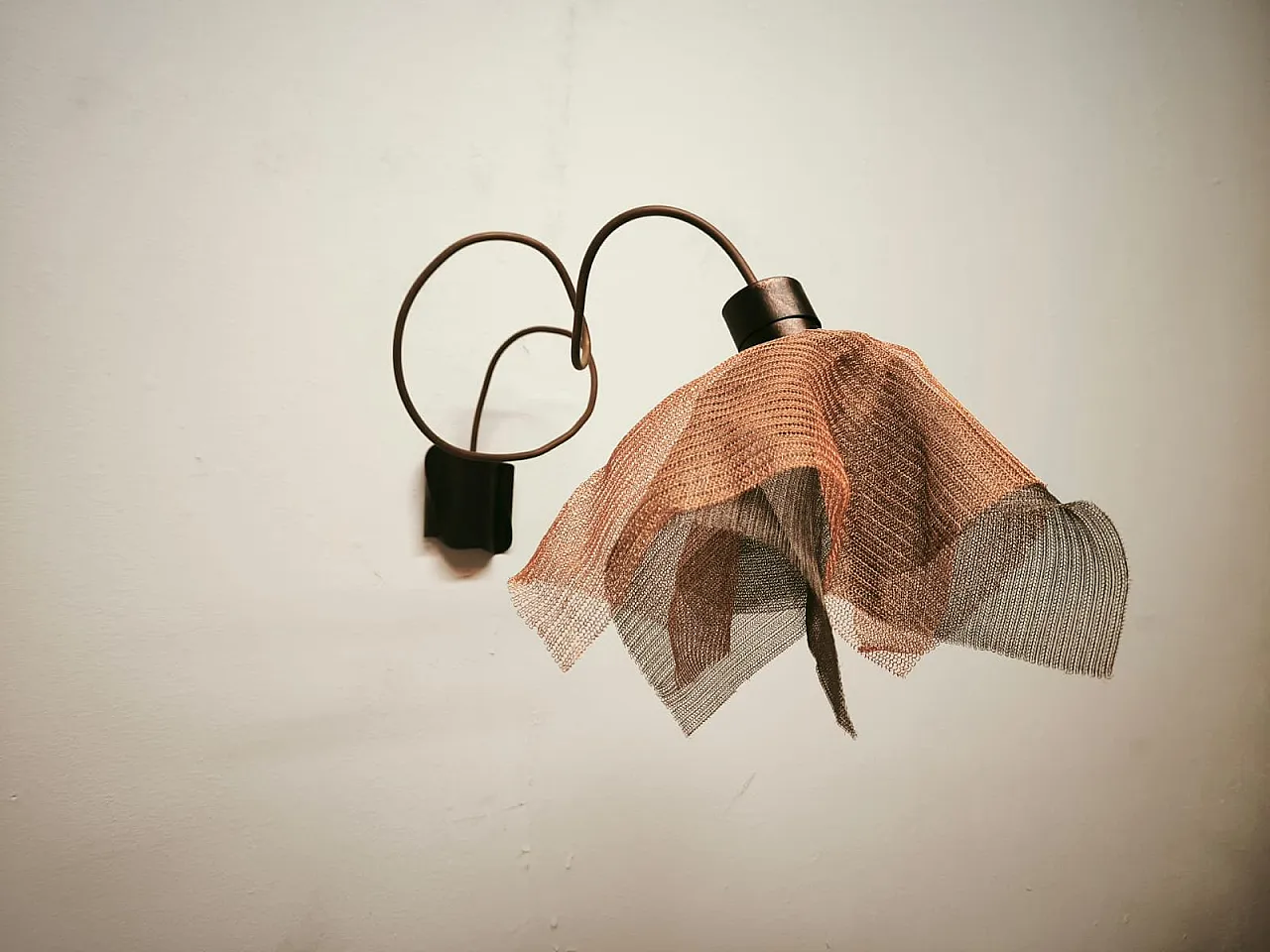 Copper pendant lamp with metal handkerchiefs, 1980s 12