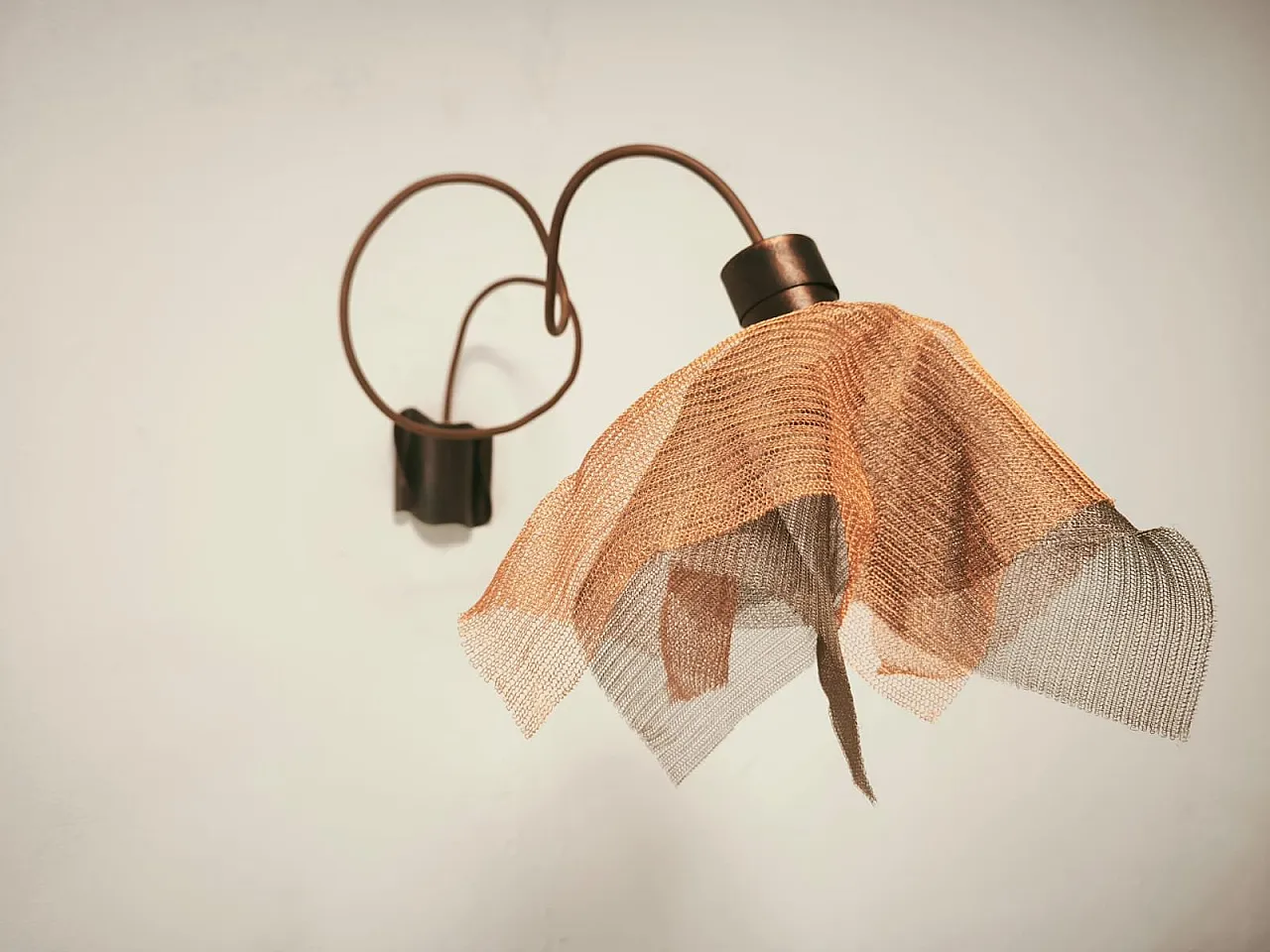 Copper pendant lamp with metal handkerchiefs, 1980s 13