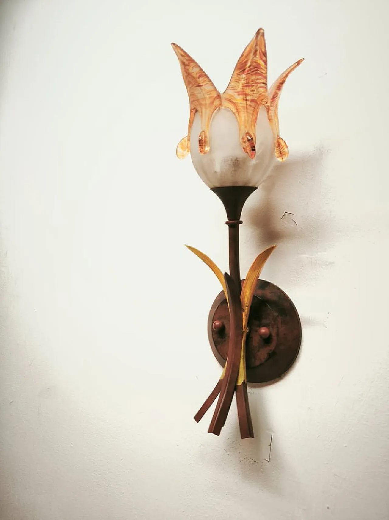 Iron wall lamp with Murano glass shade, 1980s 2