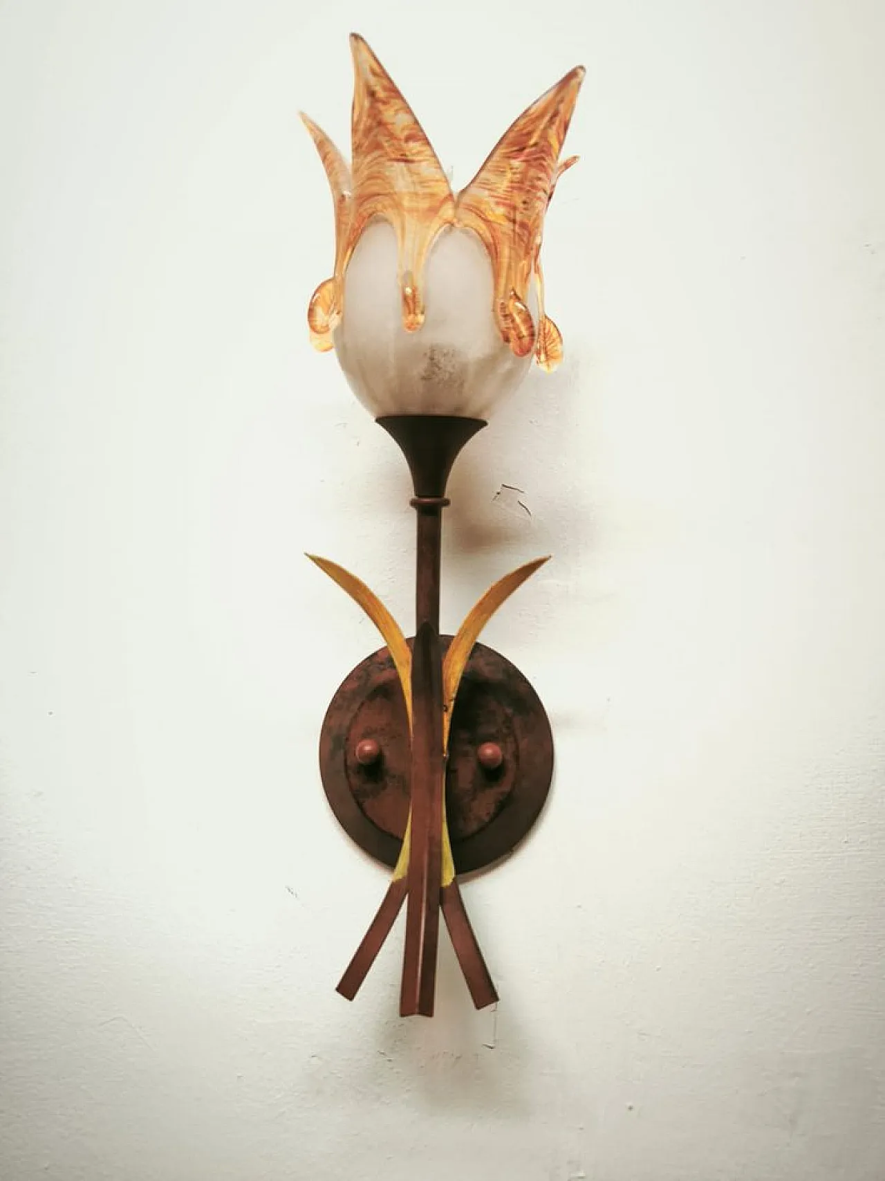 Iron wall lamp with Murano glass shade, 1980s 6