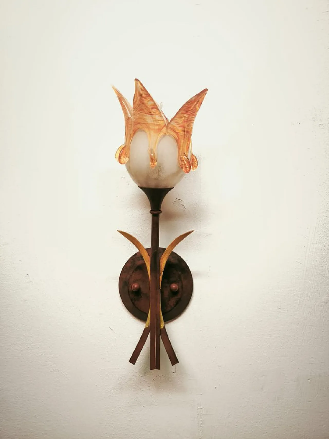 Iron wall lamp with Murano glass shade, 1980s 8