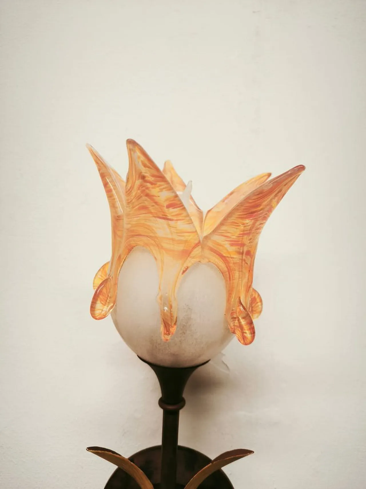 Iron wall lamp with Murano glass shade, 1980s 9