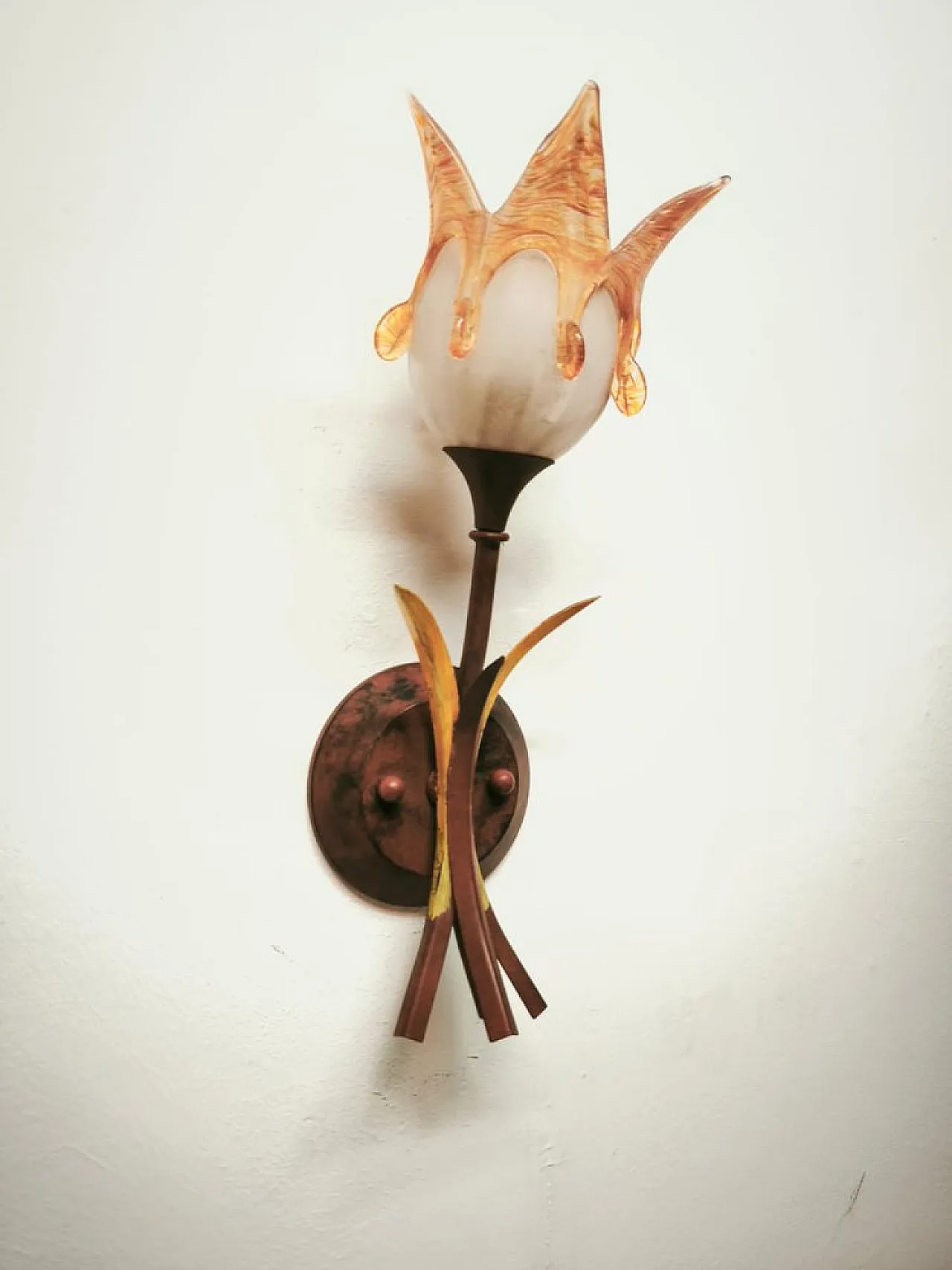 Iron wall lamp with Murano glass shade, 1980s 11
