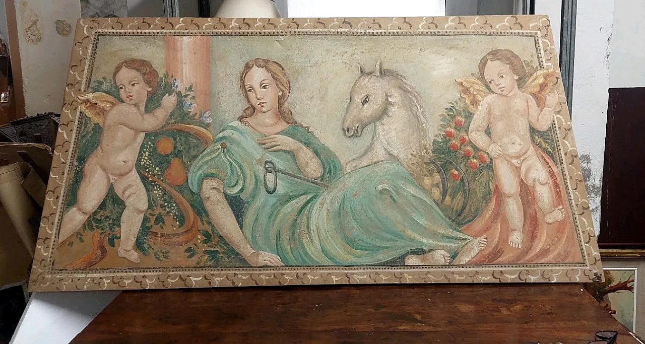 Allegoria con putto e figura femminile, pannello su tela, 19th century 5