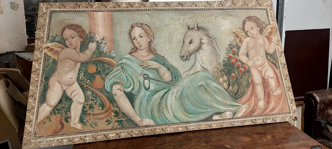 Allegoria con putto e figura femminile, pannello su tela, 19th century 13