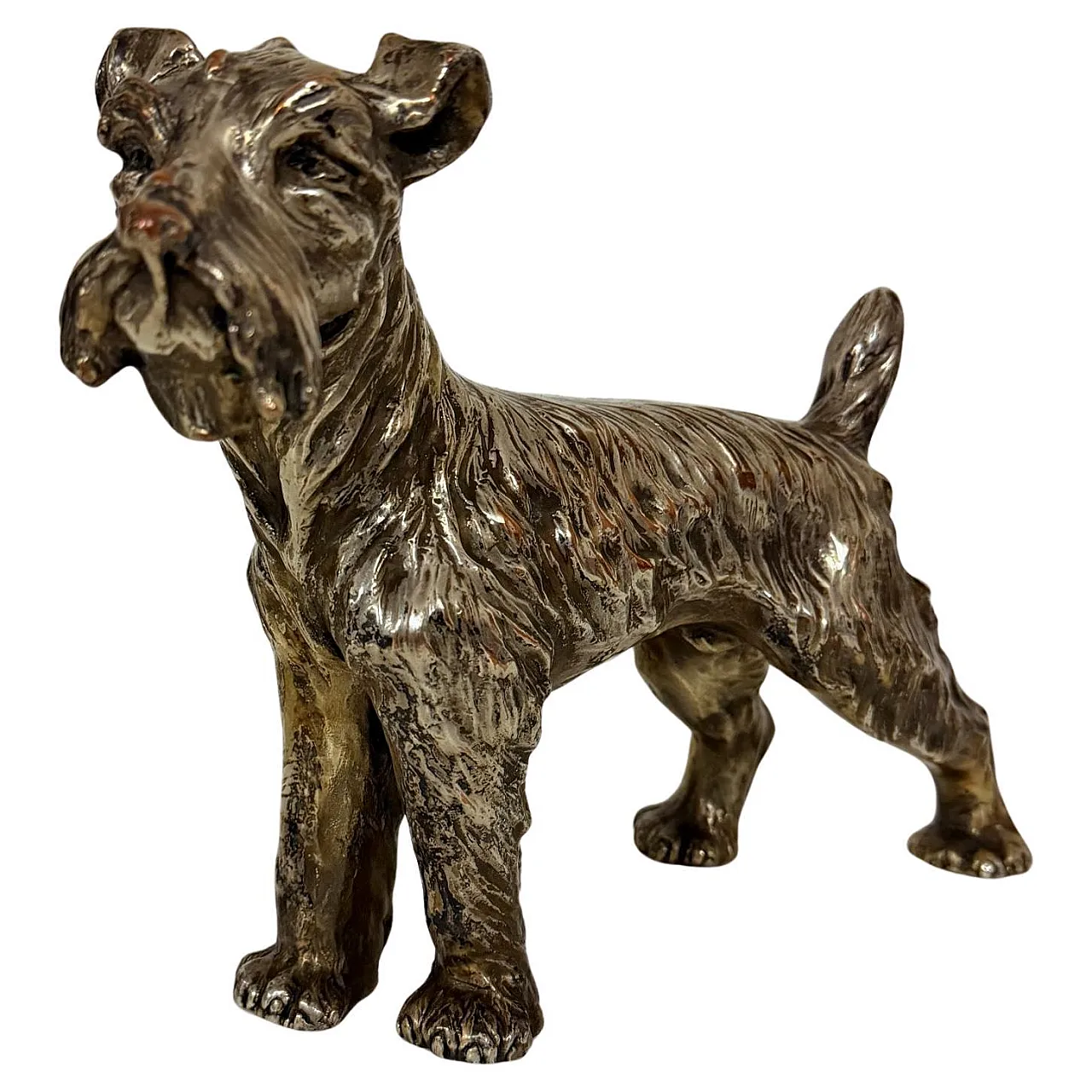 Schnauzer Dog by Spigarolo in ceramic, copper and silver, 1950s 1