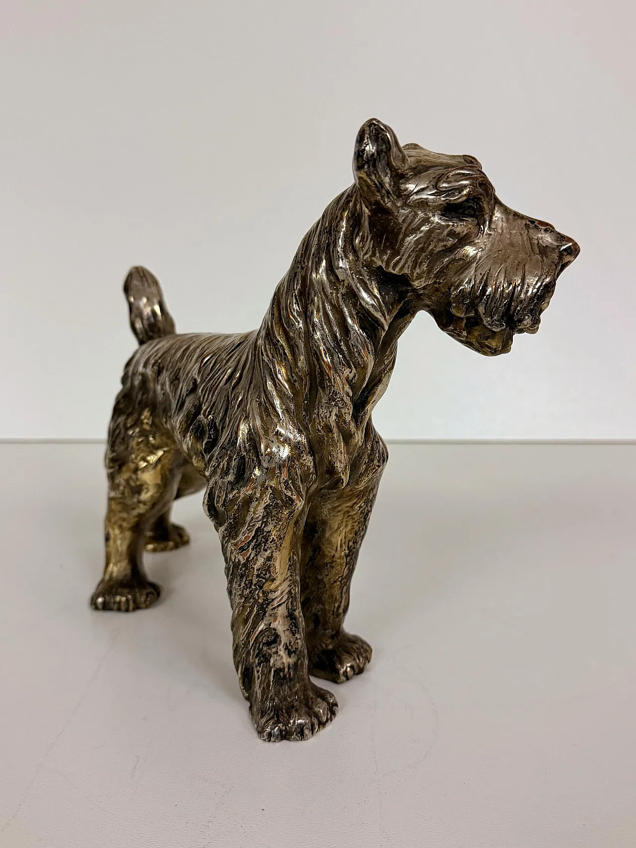 Schnauzer Dog by Spigarolo in ceramic, copper and silver, 1950s 2