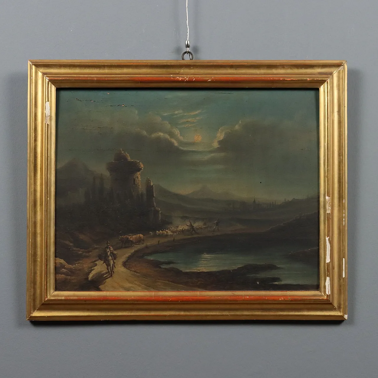 Flat landscape, oil on panel, 19th century 1