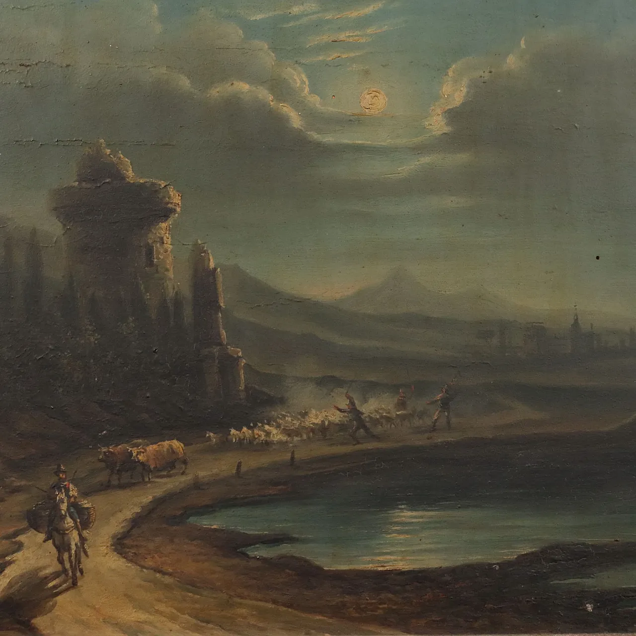 Flat landscape, oil on panel, 19th century 3