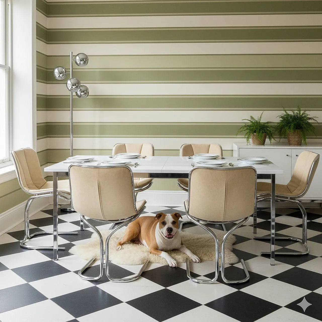 6 Sedie in metallo cromato con cuscini in espanso e tessuto, '900 2