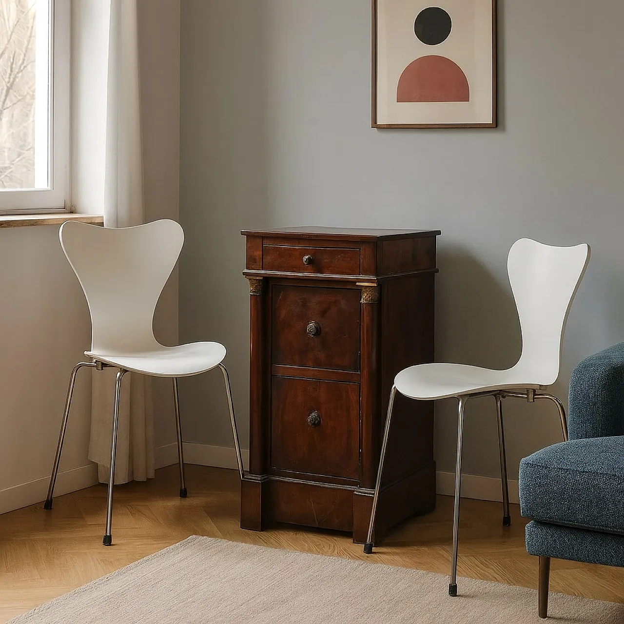 Empire walnut bedside table, 19th century 2