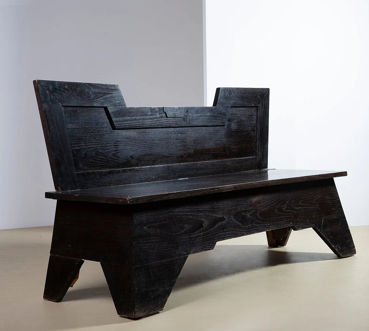 Art Deco sculptural bench in dark burnished wood, 1920s 2
