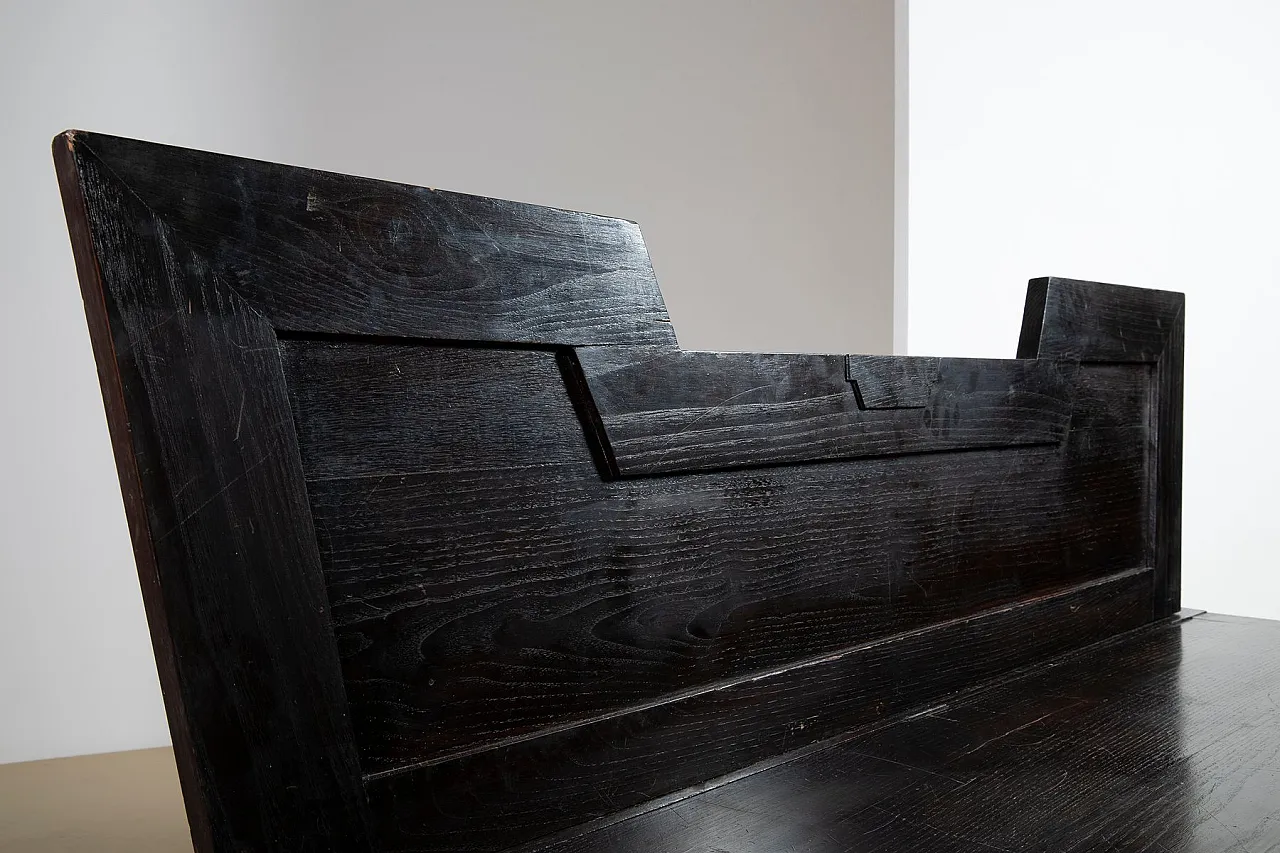 Art Deco sculptural bench in dark burnished wood, 1920s 4