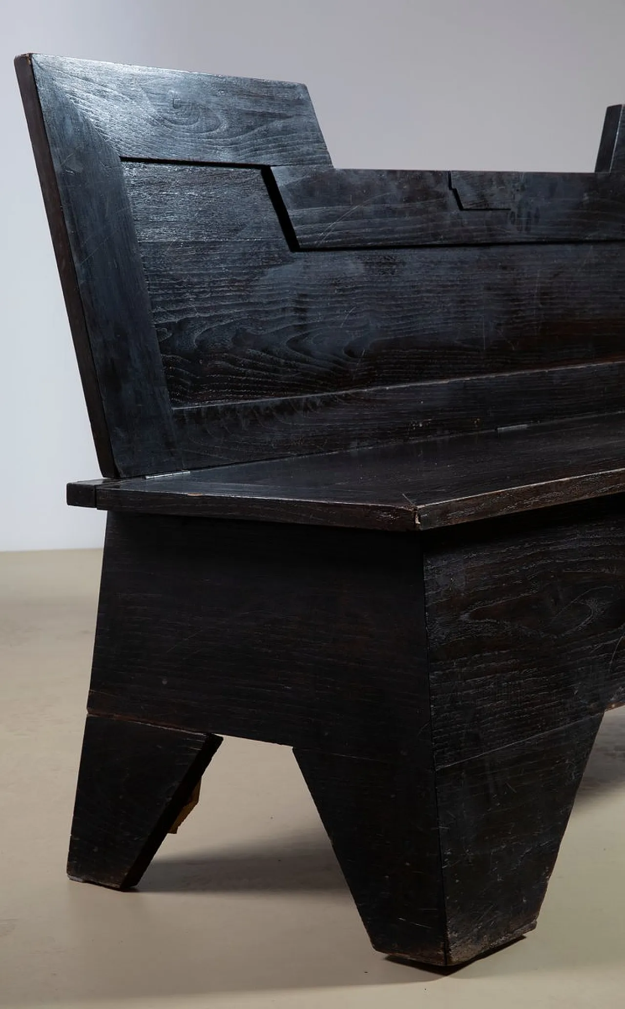 Art Deco sculptural bench in dark burnished wood, 1920s 5